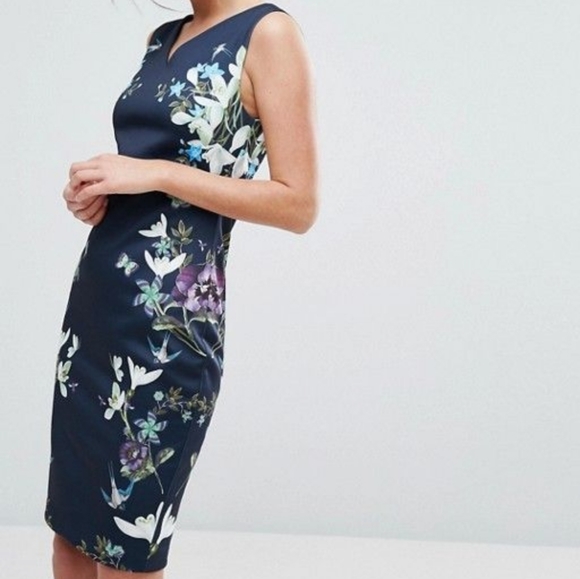 🍒NWT🍒 TED BAKER NAVY PENCIL DRESS - Picture 7 of 9